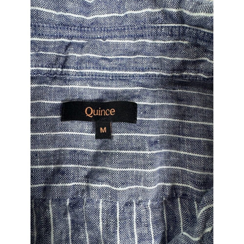Quince Mens Blue White Striped 100% Linen Short Sleeve Button Down Shirt Size M - Picture 3 of 6